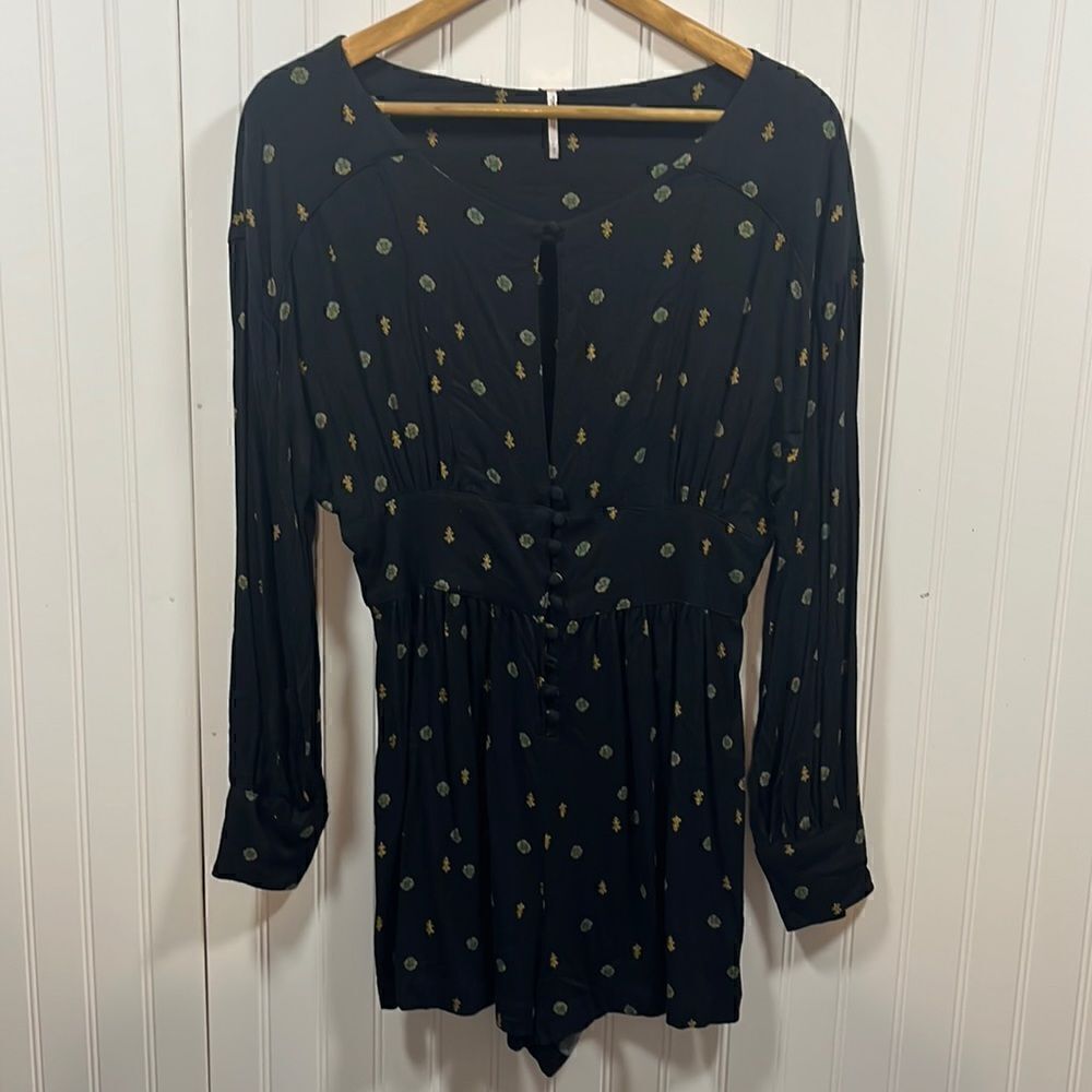 Free People love grows keyhole black button down playsuit romper